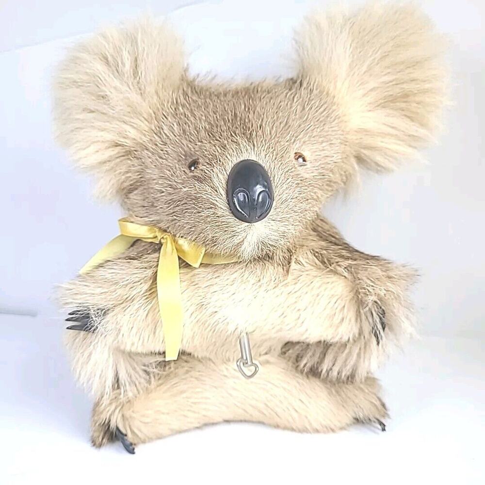 Vintage Koala Wind Up Music Box Fur Bear Plush Stuffed Animal Australia 11"